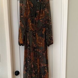 Tommy Hilfiger Green and Orange Paisley Long Sleeve Dress